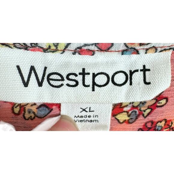 Westport Colorful Lightweight Sheer Cuffed Short Sleeve Button Up Blouse Size XL - Picture 6 of 8
